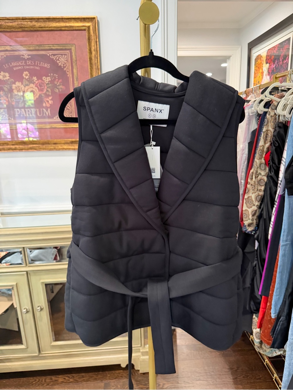SPANX Puffssentials Black Quilted Belted Vest